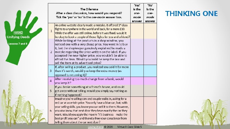 THINKING ONE Loving World © 2020 Virtue 8 Care: Slide 5 