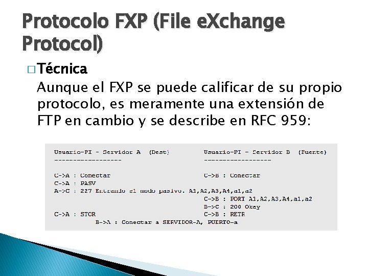 Protocolo FXP (File e. Xchange Protocol) � Técnica Aunque el FXP se puede calificar