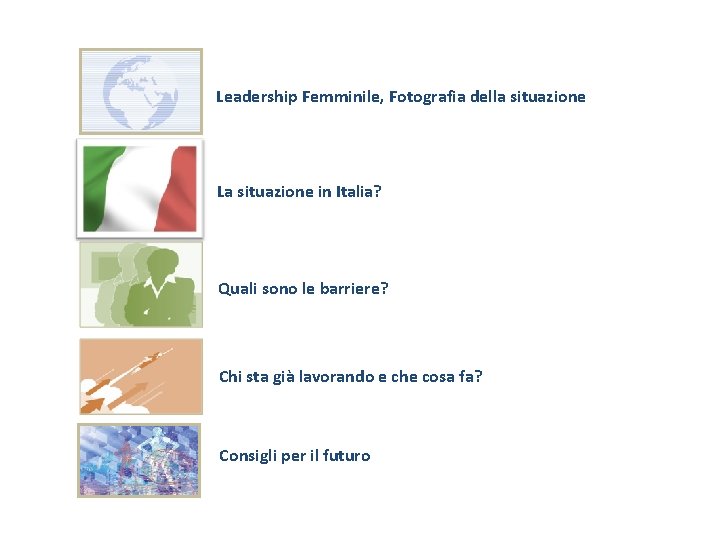 Leadership Femminile, Fotografia della situazione La situazione in Italia? Quali sono le barriere? Chi