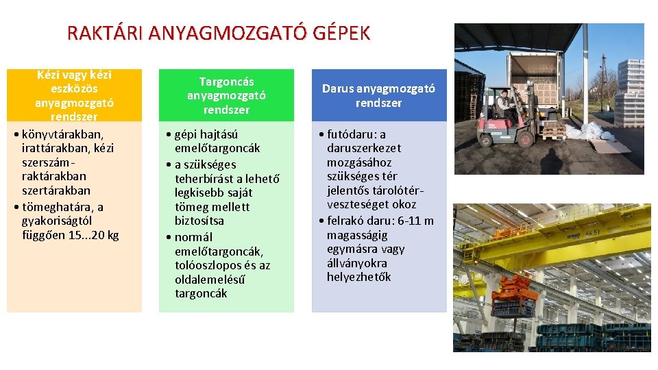 RAKTÁRI ANYAGMOZGATÓ GÉPEK Kézi vagy kézi eszközös anyagmozgató rendszer • könyvtárakban, irattárakban, kézi szerszám