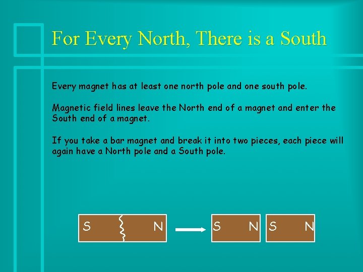 For Every North, There is a South Every magnet has at least one north