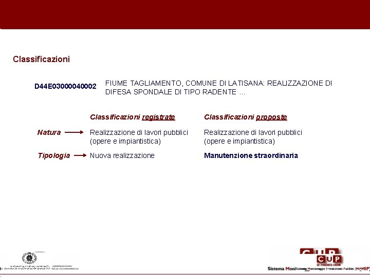Classificazioni D 44 E 03000040002 FIUME TAGLIAMENTO, COMUNE DI LATISANA: REALIZZAZIONE DI DIFESA SPONDALE