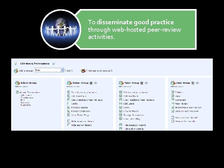 To disseminate good practice through web-hosted peer-review activities. 