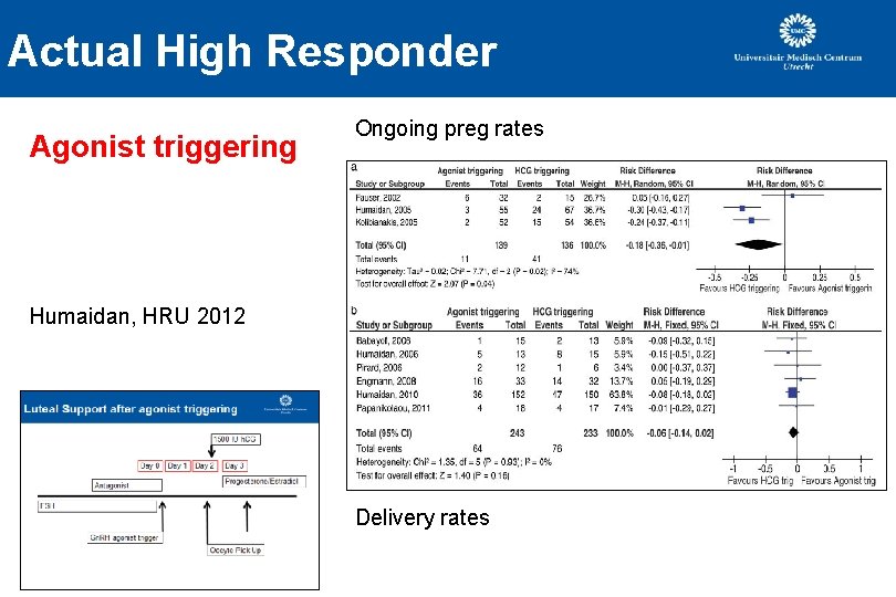 Actual High Responder Agonist triggering Ongoing preg rates Humaidan, HRU 2012 Delivery rates Actual High Responder Agonist triggering Ongoing preg rates Humaidan, HRU 2012 Delivery rates
