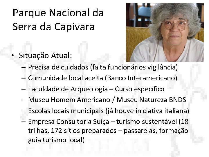 Parque Nacional da Serra da Capivara • Situação Atual: – Precisa de cuidados (falta