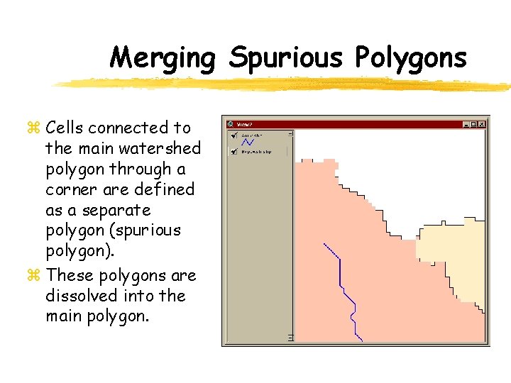 Merging Spurious Polygons z Cells connected to the main watershed polygon through a corner