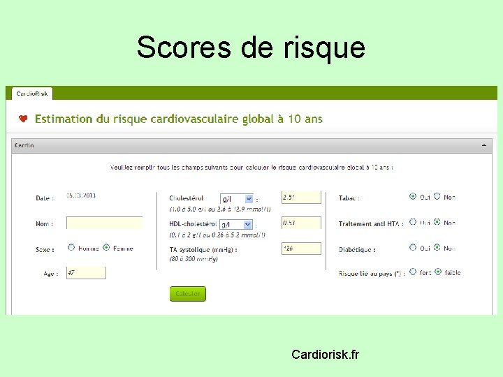 Scores de risque Cardiorisk. fr 