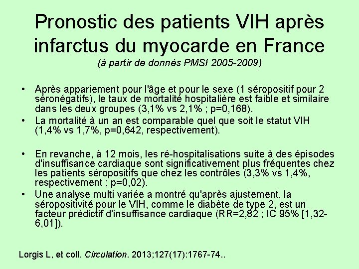 Pronostic des patients VIH après infarctus du myocarde en France (à partir de donnés