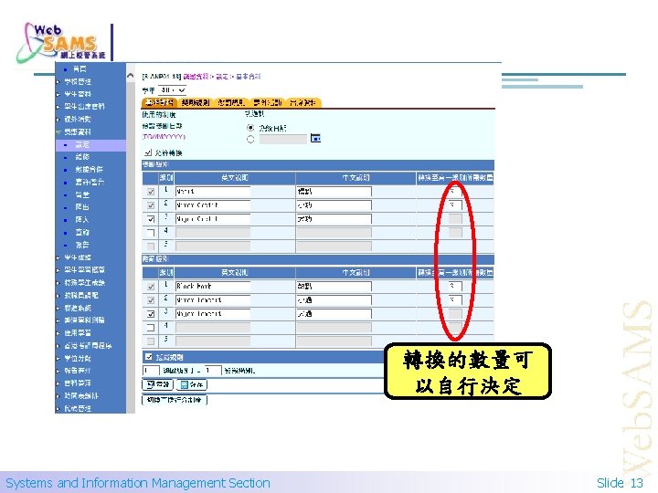 轉換的數量可 以自行決定 Systems and Information Management Section Slide 13 