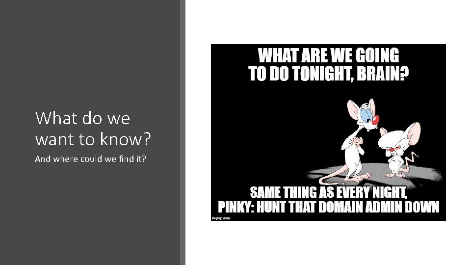 What do we want to know? And where could we find it? What do we want to know? And where could we find it?