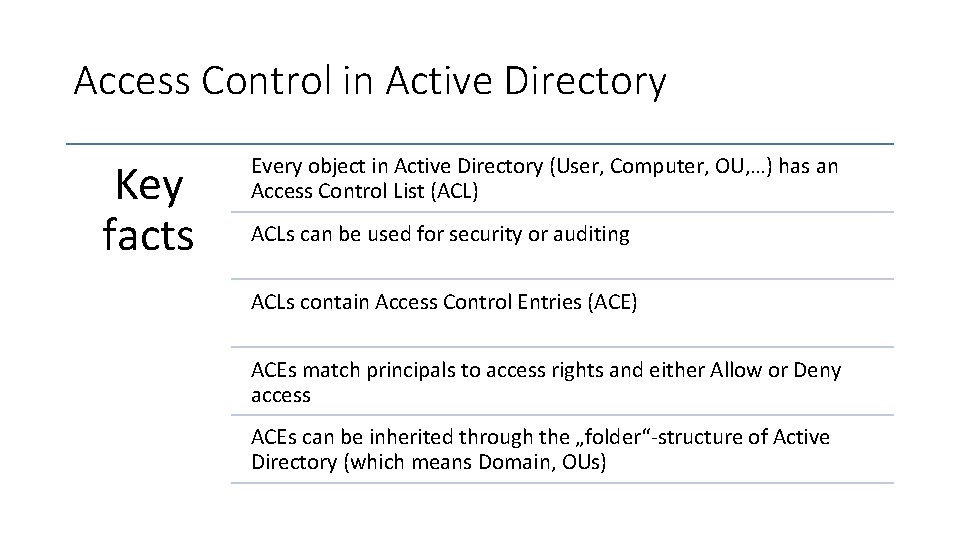Access Control in Active Directory Key facts Every object in Active Directory (User, Computer, Access Control in Active Directory Key facts Every object in Active Directory (User, Computer,