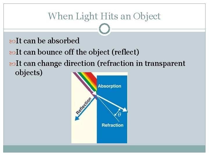 When Light Hits an Object It can be absorbed It can bounce off the