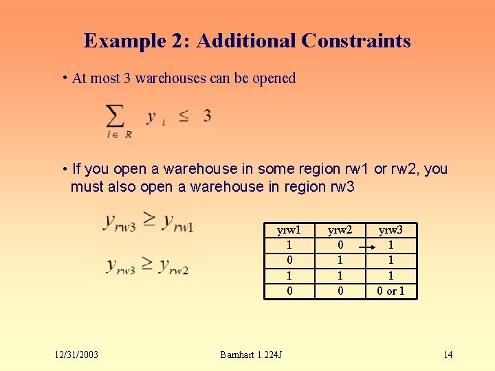 Example 2: Additional Constraints • At most 3 warehouses can be opened • If
