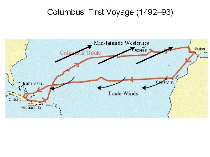 Columbus’ First Voyage (1492– 93) Mid-latitude Westerlies Columbus’ First Voyage (1492– 93) Mid-latitude Westerlies