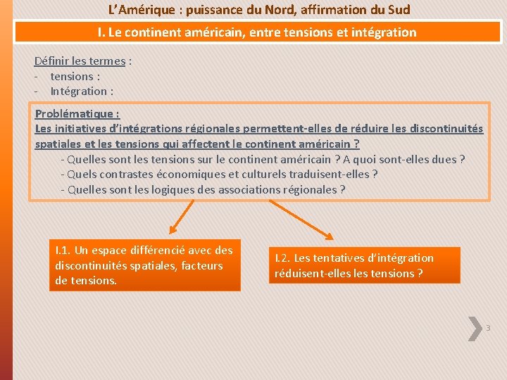 L’Amérique : puissance du Nord, affirmation du Sud I. Le continent américain, entre tensions