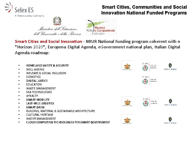 Smart Cities, Communities and Social Innovation National Funded Programs Smart Cities and Social Innovation