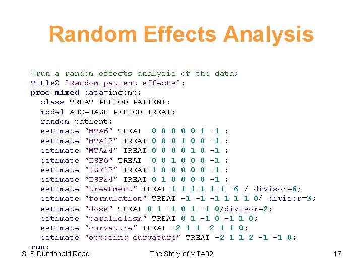 Random Effects Analysis *run a random effects analysis of the data; Title 2 'Random