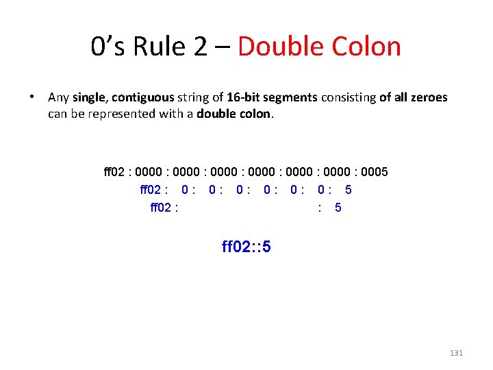 0’s Rule 2 – Double Colon • Any single, contiguous string of 16 -bit