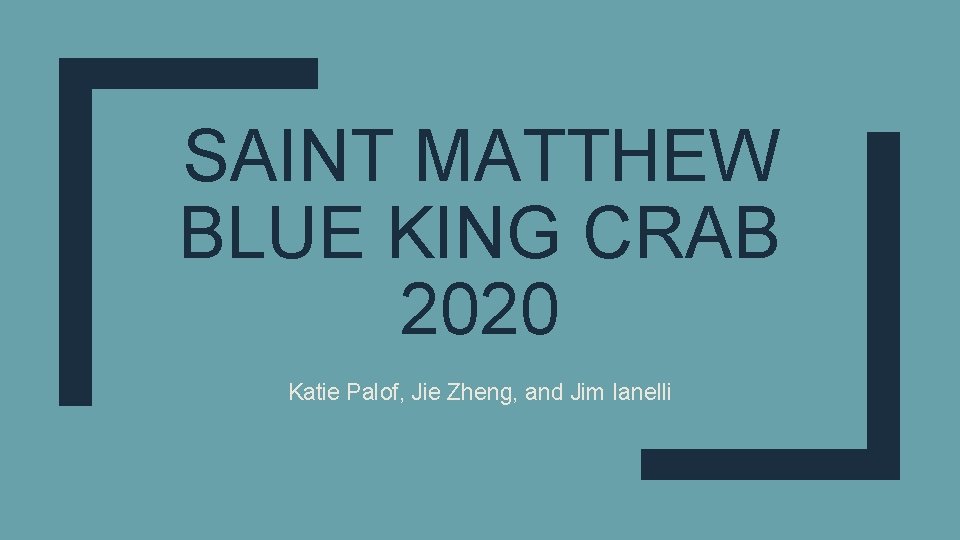 SAINT MATTHEW BLUE KING CRAB 2020 Katie Palof, Jie Zheng, and Jim Ianelli 