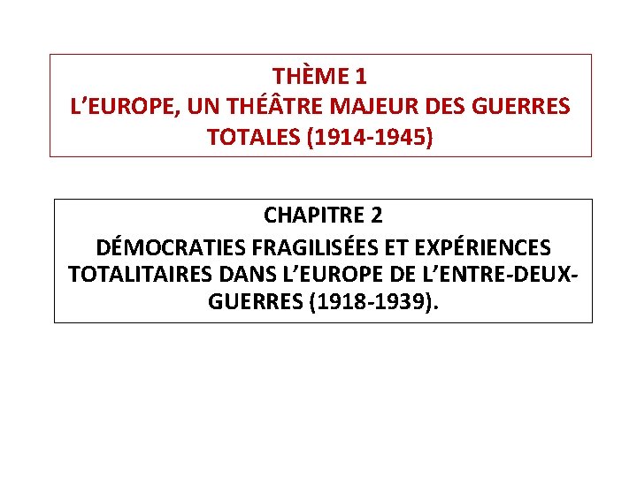 THÈME 1 L’EUROPE, UN THÉ TRE MAJEUR DES GUERRES TOTALES (1914 -1945) CHAPITRE 2