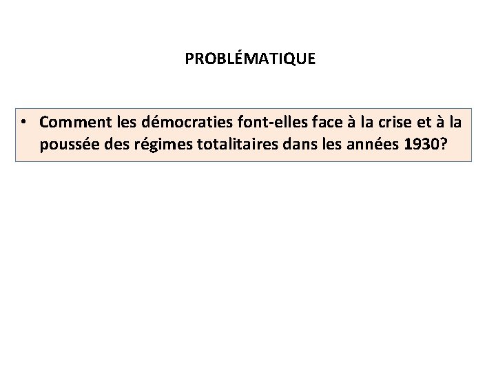 PROBLÉMATIQUE • Comment les démocraties font-elles face à la crise et à la poussée