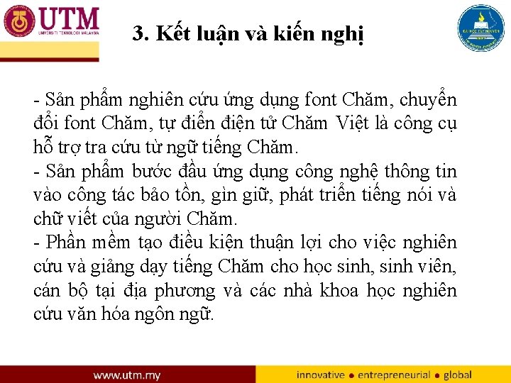 3. Kết luận và kiến nghị - Sản phẩm nghiên cứu ứng dụng font