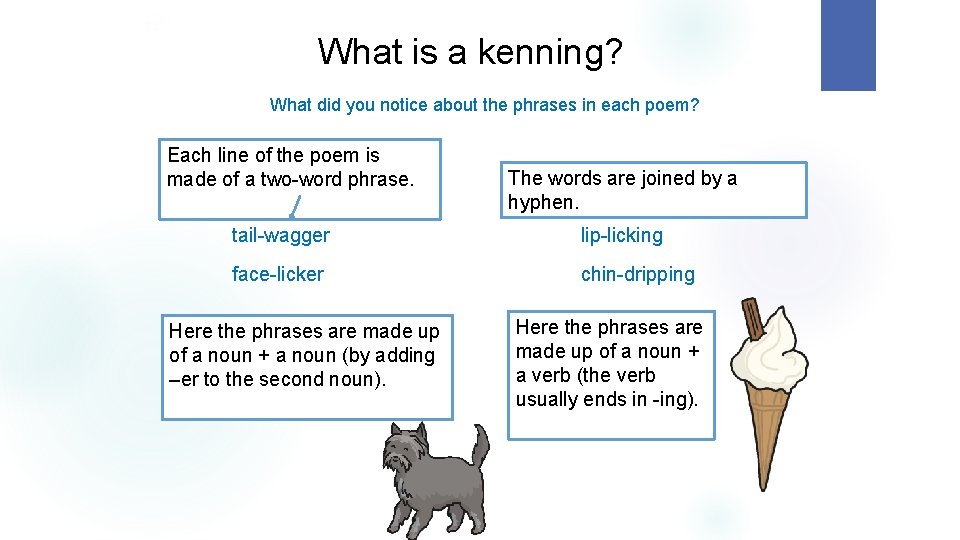 What is a kenning? What did you notice about the phrases in each poem?