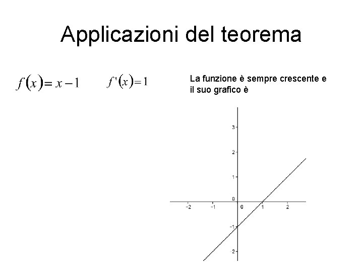 Applicazioni del teorema La funzione è sempre crescente e il suo grafico è 