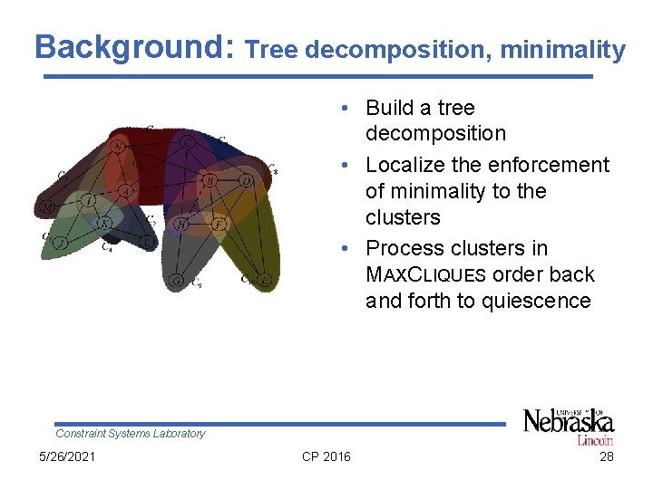Background: Tree decomposition, minimality • Build a tree decomposition • Localize the enforcement of