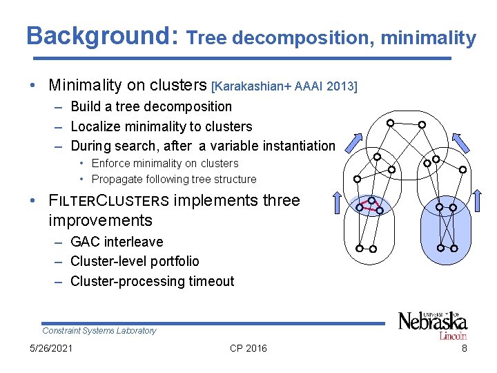 Background: Tree decomposition, minimality • Minimality on clusters [Karakashian+ AAAI 2013] – Build a