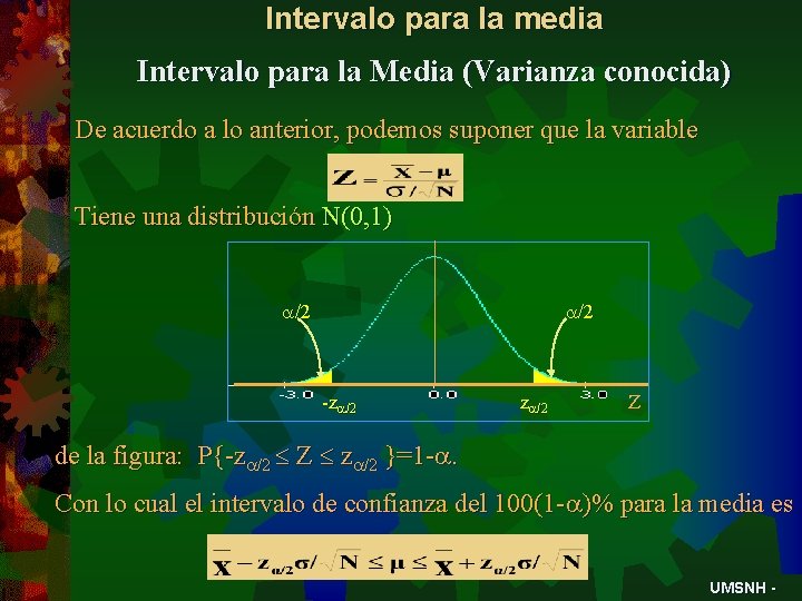 Intervalo para la media Intervalo para la Media (Varianza conocida) De acuerdo a lo