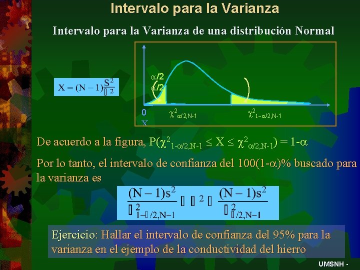 Intervalo para la Varianza de una distribución Normal a/2 0 X c 2 a/2,