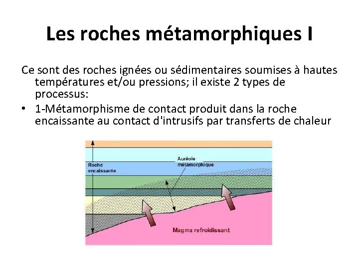 Les roches métamorphiques I Ce sont des roches ignées ou sédimentaires soumises à hautes