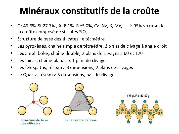 Minéraux constitutifs de la croûte • O: 46. 6%, Si: 27. 7% , Al: