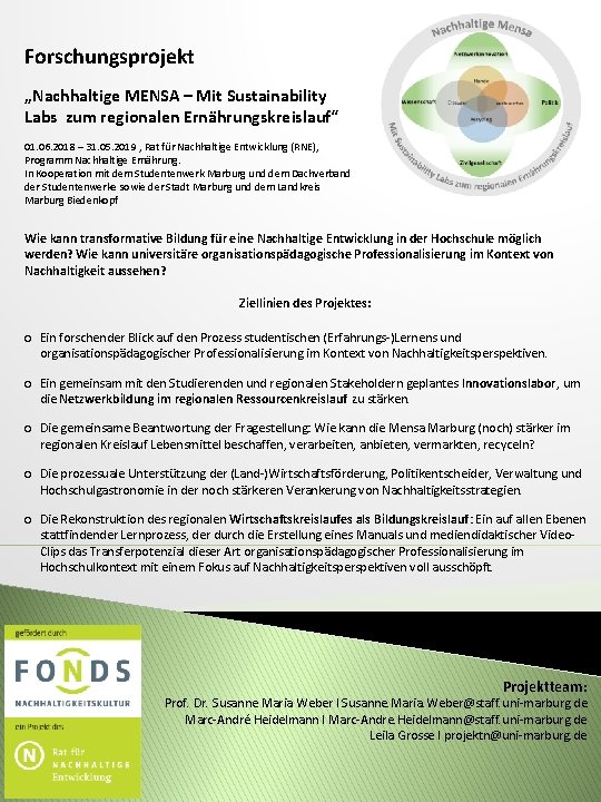 Forschungsprojekt „Nachhaltige MENSA – Mit Sustainability Labs zum regionalen Ernährungskreislauf“ 01. 06. 2018 –