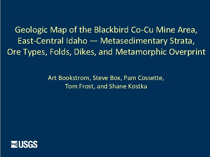 Geologic Map of the Blackbird Co-Cu Mine Area, East-Central Idaho — Metasedimentary Strata, Ore