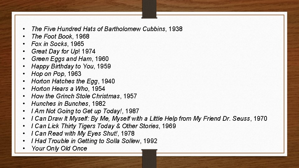  • • • • • The Five Hundred Hats of Bartholomew Cubbins, 1938