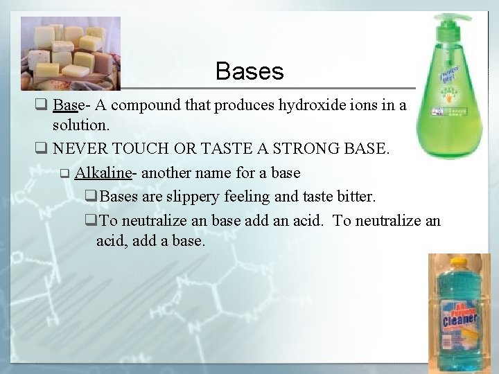 Acids and Bases Acids v Acid a compound