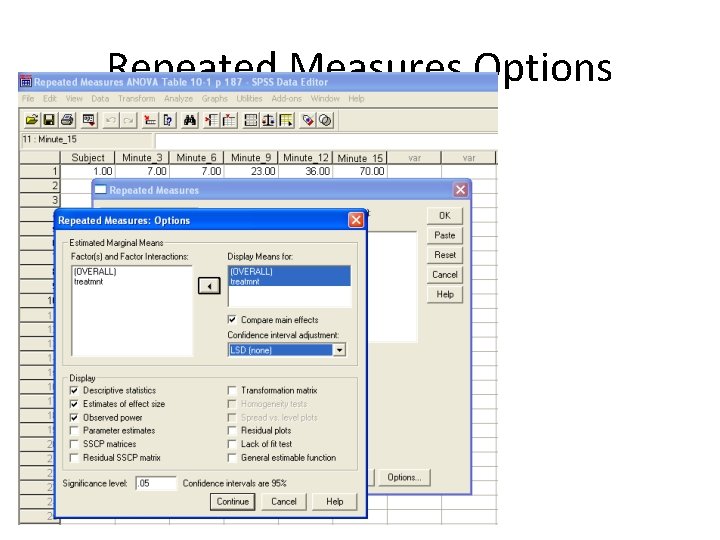 Repeated Measures Options 