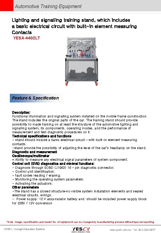 Automotive Training Equipment Lighting and signalling training stand, which includes a basic electrical circuit