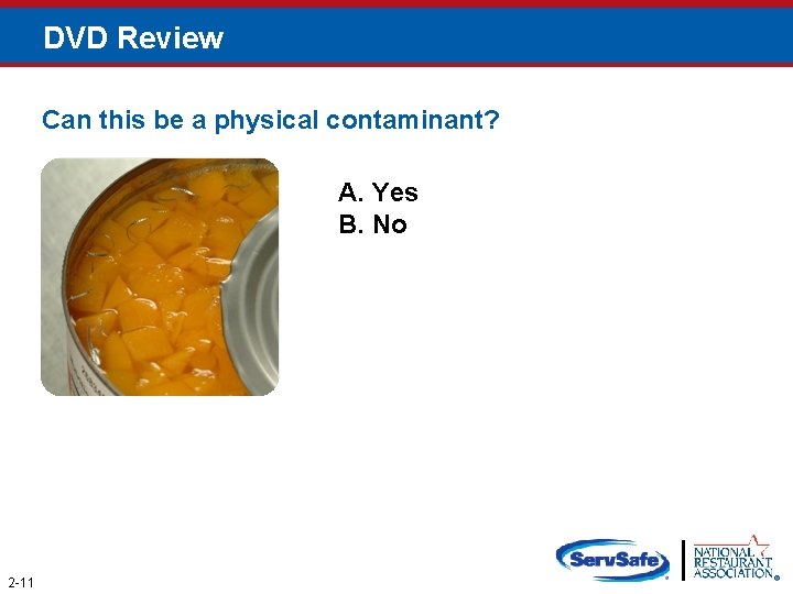 DVD Review Can this be a physical contaminant? A. Yes B. No 2 -11