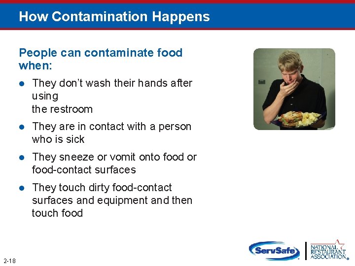 How Contamination Happens People can contaminate food when: 2 -18 They don’t wash their