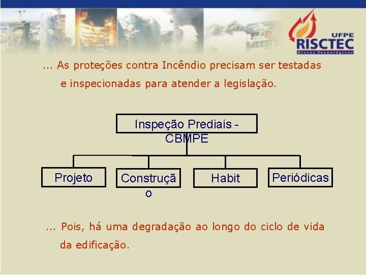 . . . As proteções contra Incêndio precisam ser testadas e inspecionadas para atender