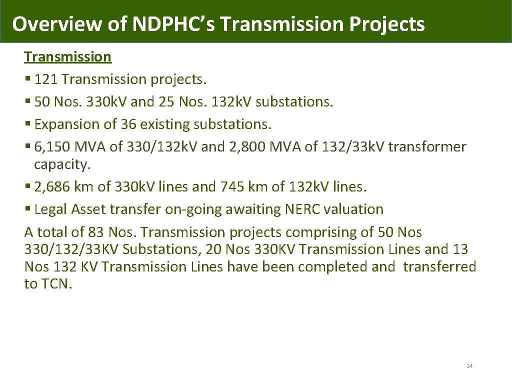 Overview of NDPHC’s Transmission Projects Transmission § 121 Transmission projects. § 50 Nos. 330
