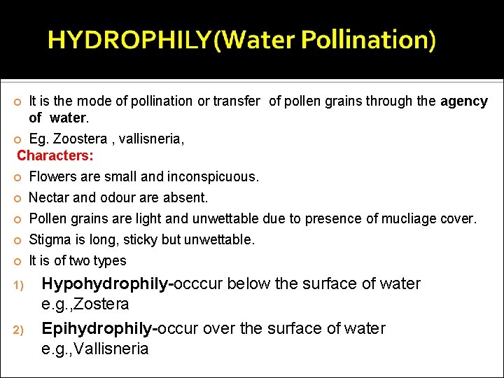  It is the mode of pollination or transfer of pollen grains through the