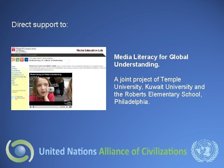 Direct support to: Media Literacy for Global Understanding. A joint project of Temple University,