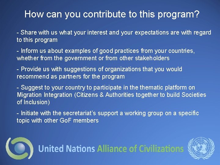 How can you contribute to this program? - Share with us what your interest