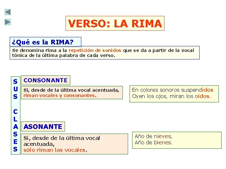 VERSO: LA RIMA ¿Qué es la RIMA? Se denomina rima a la repetición de VERSO: LA RIMA ¿Qué es la RIMA? Se denomina rima a la repetición de