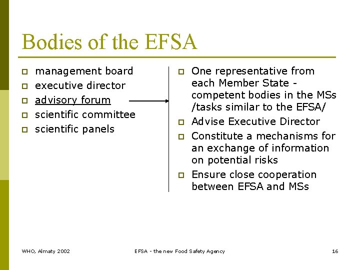 Bodies of the EFSA p p p management board executive director advisory forum scientific