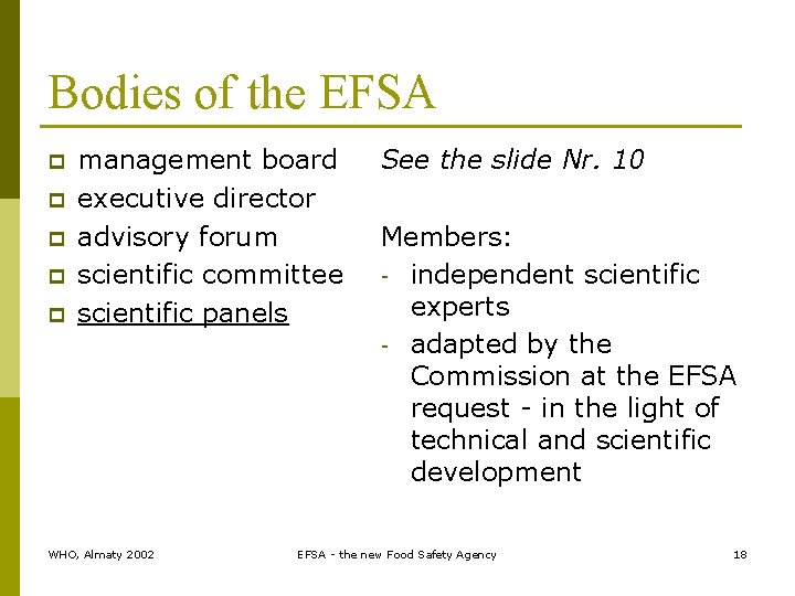 Bodies of the EFSA p p p management board executive director advisory forum scientific